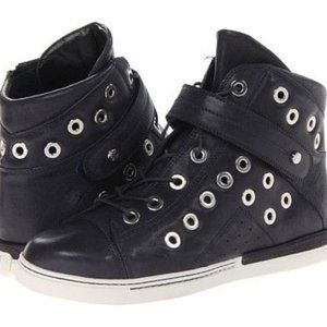 Stuart Weitzman Leather Eyelet Studded Cyclist High-Top Gray Sneakers Shoes 8